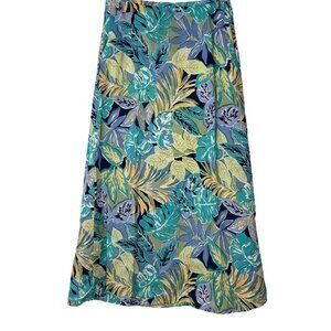 Talbots Linen Maxi Length Skirt Sz 8 Floral Side Zip Button & Hook